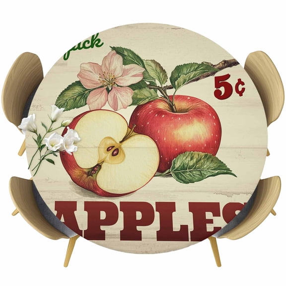 Red Apples Farm Fruit Fitted Round Tablecloths Elastic Edged Table Covers 55"-60",Waterproof Table Cloth for Kitchen Holiday Party Tables Decor