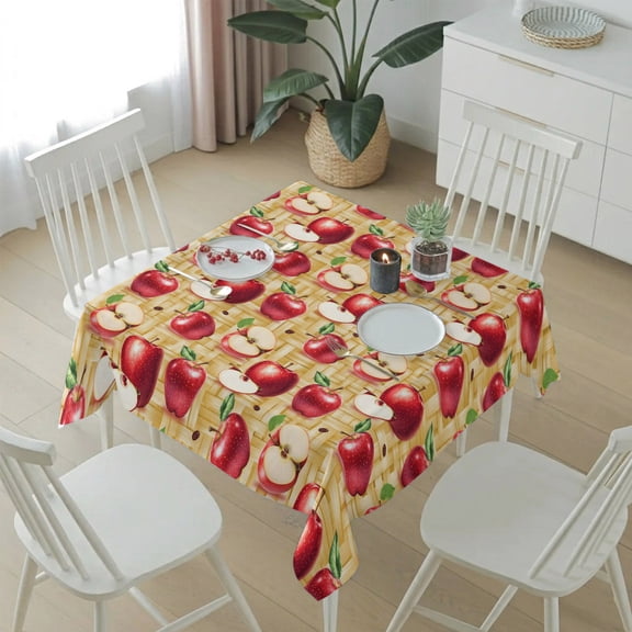 Red Apples Farm Fruit Table Cloth 54x54in, Waterproof Square Tablecloth Wipeable Tablecloths Retro Weave Art Table Covers for Dining Tables Party Indoor Outdoor