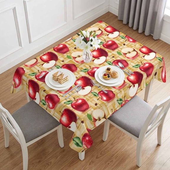 Red Apples Farm Fruit Table Cloth 60x84in, Waterproof Rectangle Tablecloth Wipeable Tablecloths Retro Weave Art Table Covers for Dining Tables Party Indoor Outdoor