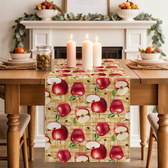 Red Apples Farm Fruit Table Runner 70 Inches Long,Kitchen Dining Tablerunners Retro Weave Art Linen Table Runners Dresser Scarves for Home Dinner Wedding Holiday Party Decor