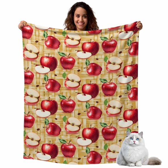 Red Apples Farm Fruit Throw Blanket Flannel Fleece Throws, Retro Weave Art Lightweight Super Soft Warm Blankets for Couch Sofa Bed All Season Use, 40x50 in