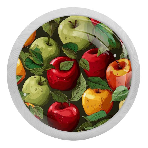 Red Apples Fruit Crystal Glass Drawer Knob Pull Ergonomic 30mm Circle Glowing Furniture Cabinet Handle for Kitchen Dresser Cupboard Wardrobe