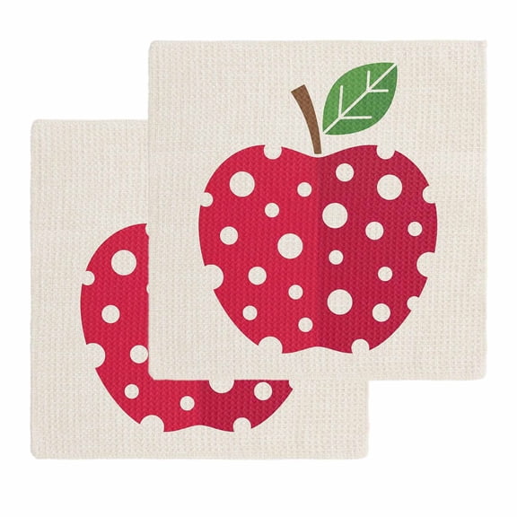 Red Apples Kitchen Dish Towels for Drying Dishes Set of 2, Watercolor Botanical Modern Abstract Art Waffle Weave Microfiber Hand Tea Bathroom Towels Quick Dry & Absorbent Towel 12x12