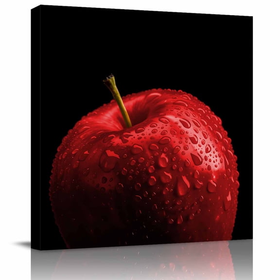 Red Apples Painting Canvas Artwork Painting Art, Water Drop Fruit on Black Square Framed Wall Decorations Prints Picture for Bedroom Kitchen Living Room, 12x12 in