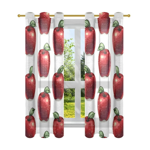 Red Apples Pattern Semi Sheer Curtains for Living Room Bedroom Set of 2 Insulated Window Drapes