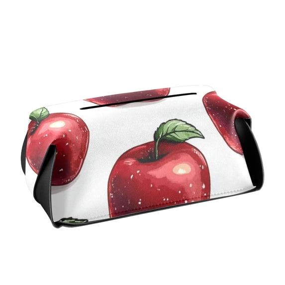 Red Apples Pattern Tissue Box Cover Leather Square Rectangle Tissue Box Holder for Bathroom Living Room Desk Office Decor