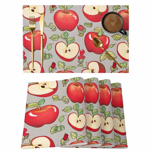 Red Apples Placemats Set of 6 Modern Art Watercolor Place Mats Indoor Wipeable Table Mats Washable Cloth Dining Table Placemats for Kitchen Holiday Party Home Decor 13x19 Inch