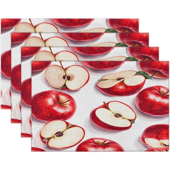 Red Apples Placemats Set of 4 Linen Fabric Place Mats Heat Resistant Machine Washable Placemats Non-Slip Place Mat for Kitchen Dining Table