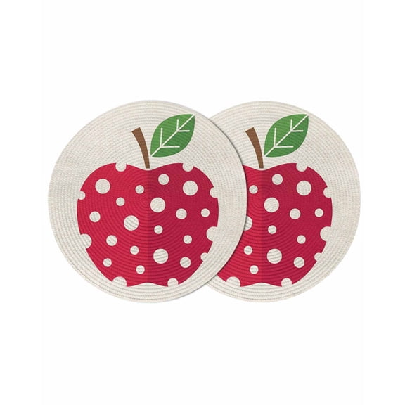 Red Apples Round 13 Inch Placemats Set of 2, Watercolor Botanical Modern Abstract Art HeatResistant Non Slip Place Mats for Dining Table, Wipeable Braided Kitchen Table Mats for Housewarming