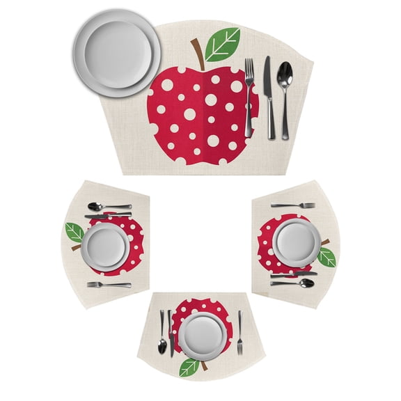 Red Apples Round Table Placemats Set of 2 Wedge Placemats, Watercolor Botanical Modern Abstract Art Place Mats for Dining Table Set Washable Mats Kitchen Decor for Indoor Outdoor Wipe Clean