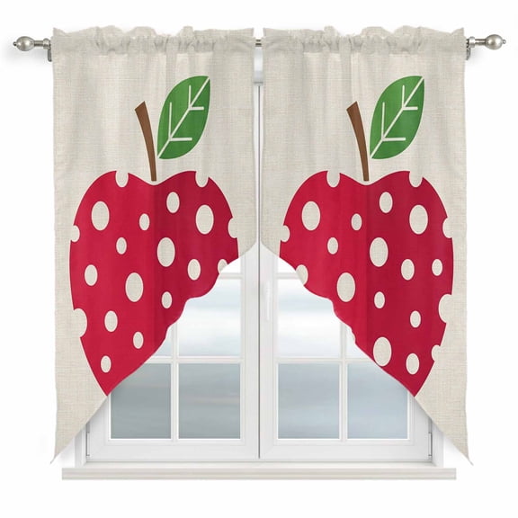 Red Apples Swag Curtains for Living Room/Bedroom, Watercolor Botanical Modern Abstract Art Swag Kitchen Curtain Valances for Windows, Tier Topper Scalloped Curtain 2 Panels, 56"W x 36"L