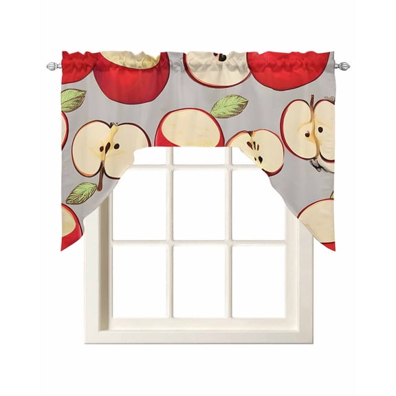 Red Apples Swag Valances for Windows, Small Curtains Drapes, Spring Summer Fruits Kitchen Window Curtains Over Sink Rod Pocket Window Treatment Valance for Bedroom/Bathroom 56"x36"