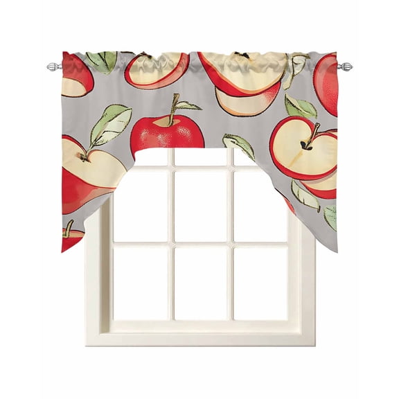 Red Apples Swag Valances for Windows, Small Curtains Drapes, Spring Summer Fruits Modern Art Kitchen Window Curtains Over Sink Rod Pocket Window Treatment Valance for Bedroom/Bathroom 56"x36"