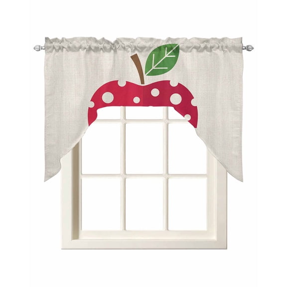 Red Apples Swag Valances for Windows, Small Curtains Drapes, Watercolor Botanical Modern Abstract Art Kitchen Window Curtains Over Sink Window Treatment Valance for Bedroom/Bathroom 56"x36"