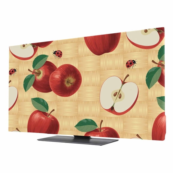 Red Apples TV Dust Cover 24 Inch, Country Fruits Ladybug Farmhouses Plaid Computer Monitor Cover Dustproof Stretchable Indoor TV Screen Protector for LED LCD Universal Monitors