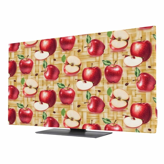 Red Apples TV Dust Cover 50 Inch, Fruit Whole Sliced on Natural Woods Computer Monitor Cover Dustproof Stretchable Indoor TV Screen Protector for LED LCD Universal Monitors