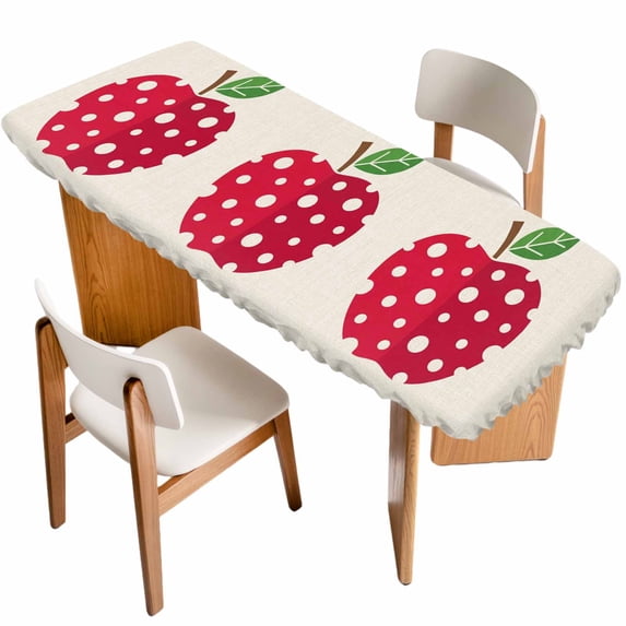Red Apples Table Cloths for 8 Foot Rectangle Tables, Watercolor Botanical Modern Abstract Art Patio Waterproof Elastic Fitted Tablecloths, Washable Rectangular Table Cover for Camping