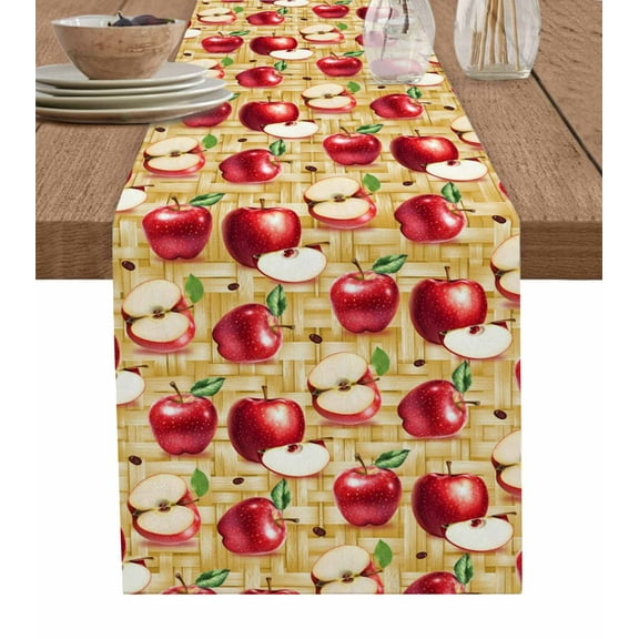 Red Apples Table Runner Yellow Weave Fruits Country Rustic Tablerunners 13 x 70 Inch, Table Decorations Tabletop Scarf for Summer Gathering Holiday Farmhouse Kitchen Dining Decor