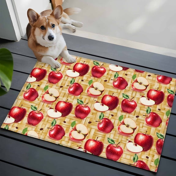 Red Apples Washable Area Rug 2x3 Fruit Whole Sliced on Natural Woods Low-Profile Area Rugs with Non Slip Backing Indoor Floor Carpet for Entrance Living Room Bedroom Home Office
