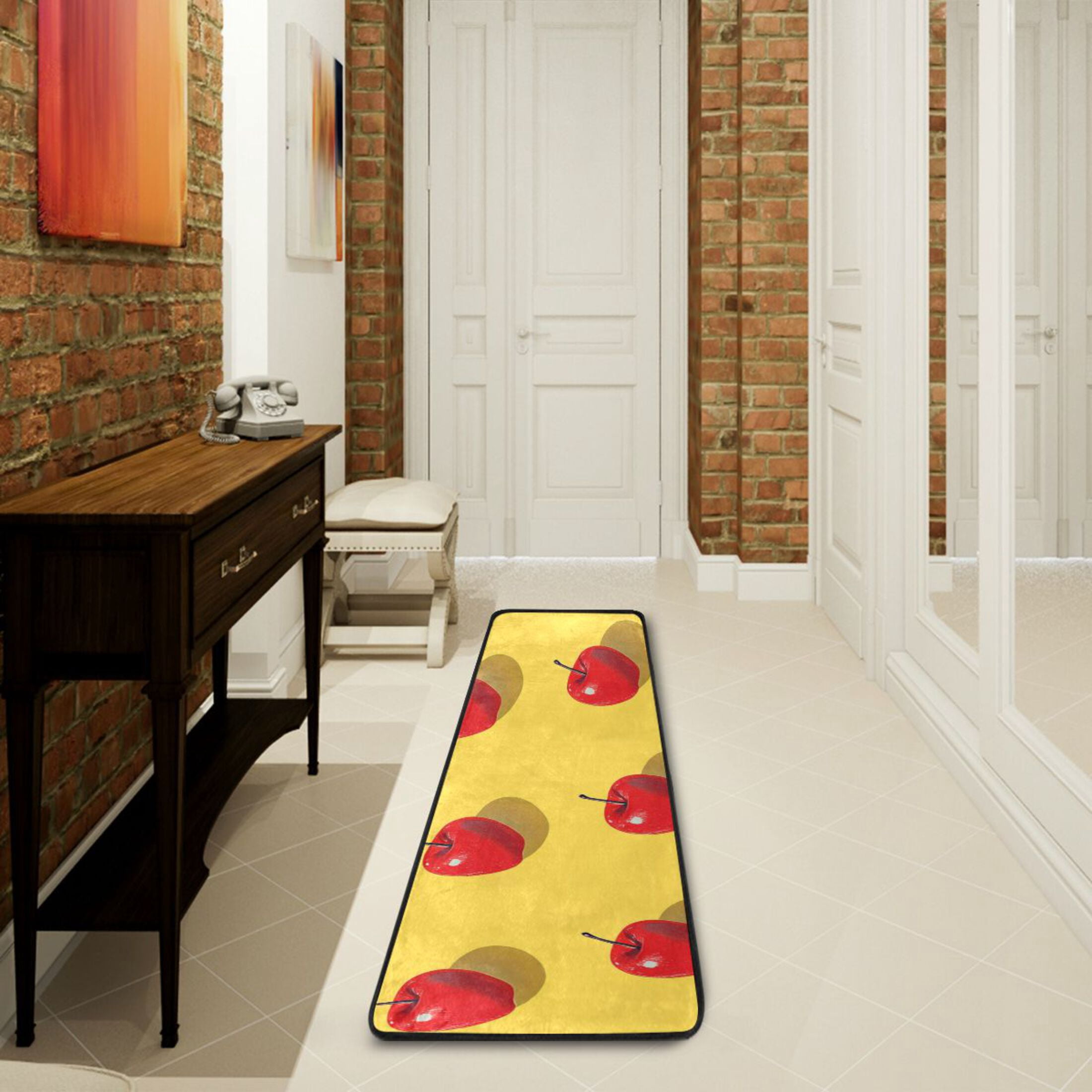 Red Apples in Yellow Runner Rug Non Slip 72×24 in Ares Rugs for Bedroom ...