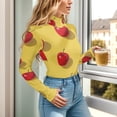 thumbnail image 1 of Red Apples in Yellow Women's Bodysuit Jumpsuit Mock Turtle Neck Long Sleeve TopsOne Piece Leotards Shirt Yoga Outfits, 1 of 8