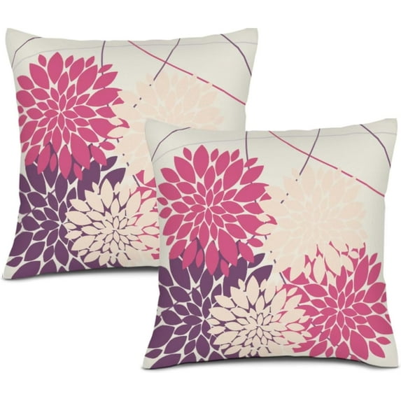 Red Apricot Pillow Covers 20x20 Inch Dahlia Flower Print Throw Pillow Covers Outdoor Decor Linen Cushion Case for Home Living Room Sofa Couch Bed, Set of 2