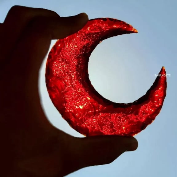 Red Aqua Obsidian Crescent Carved Glass Moon Crystal For Home Dcor Display Use