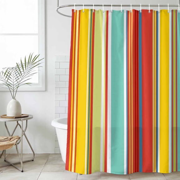 Red Aqua Stripe Waterproof Fabric Shower Curtain,Country Abstract Art Colorful Striped Waterproof Fabric Shower Curtain for Bathroom Curtains Bathtubs Shower Curtains with 12 Hooks Standard 72x72