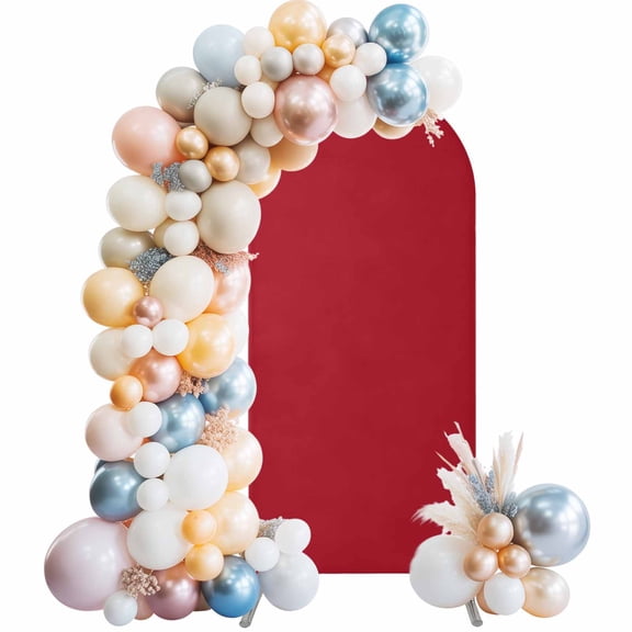 Red Arch Backdrop Cover 5 FT Solid Color Stretchy Elastic Arch Stand Covers Spandex Arched Background Birthday Wedding Party Decoration (No Stand)