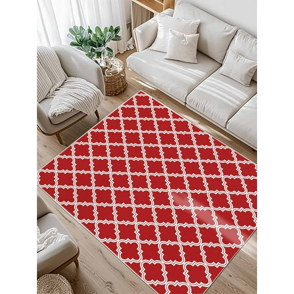 Red Area Rug for Bedroom 4x6 Ft Moroccan Geometric Abstract Super Soft fuzzy Throw Rug Non-Slip Fluffy Plush Indoor Floor Carpet for Living Room Nursery Home Decor