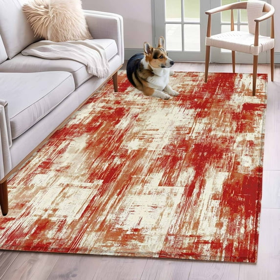 Red Area Rugs 3x5 ft Modern Abstract Gradient Red Geometric Texture Washable Rug Non Slip Indoor Carpet Absorbent Floor Mat for Living Room Bedroom Dining Room