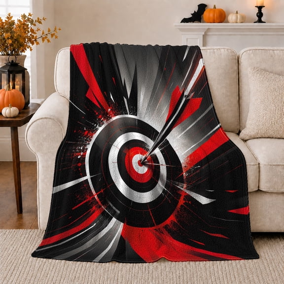 Red Arrow Target with Black Motion Streaks, Dramatic Graphic Style for Archery Lovers, Sport Impact Pattern and Father's Day Gift, Soft Flannel Blanket for Game Room and Office, Home Decor