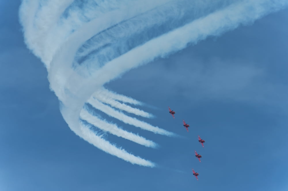 Red Arrows In Action At The Eastbourne Airshow East Sussex Uk Canvas Art - Ian Cumming Design Pics (17 x 11)