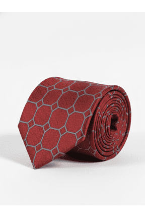 Red Art Silk Tie with Grey Lines Classic Striped Design