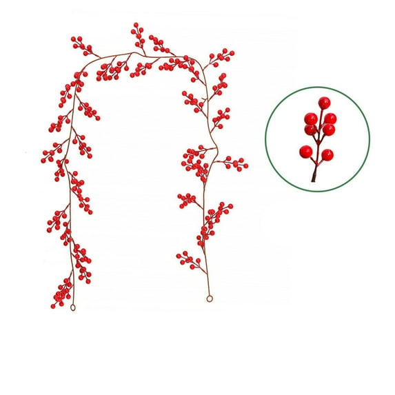 Red Artificial Berry Garland Rattan Cane Decoration For Home Wedding Party Wall Fireplace Mantel 68.9Inch