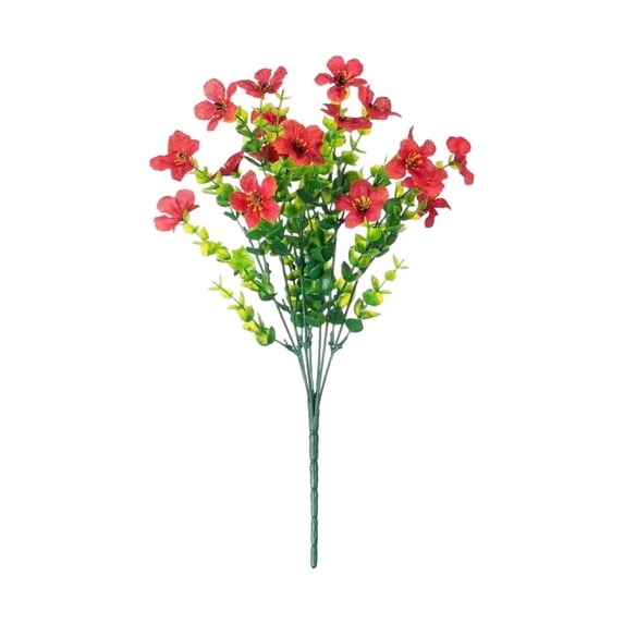Red Artificial Flowers Faux Bouquet, Uv Resistant Fake Silk Floral Stems for Home Wedding Outdoor Patio Indoor Table Centerpiece Spring Decor Single Pack