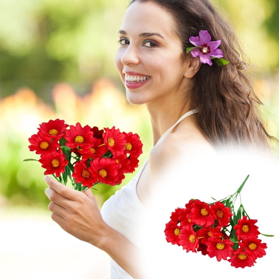Red Artificial Gerbera Daisy Flower Heads - 15 Heads Fake Gerbera Daisies for Wedding, Bridal Party, Home Kitchen Decor & DIY Craft Projects (1 Pcs)