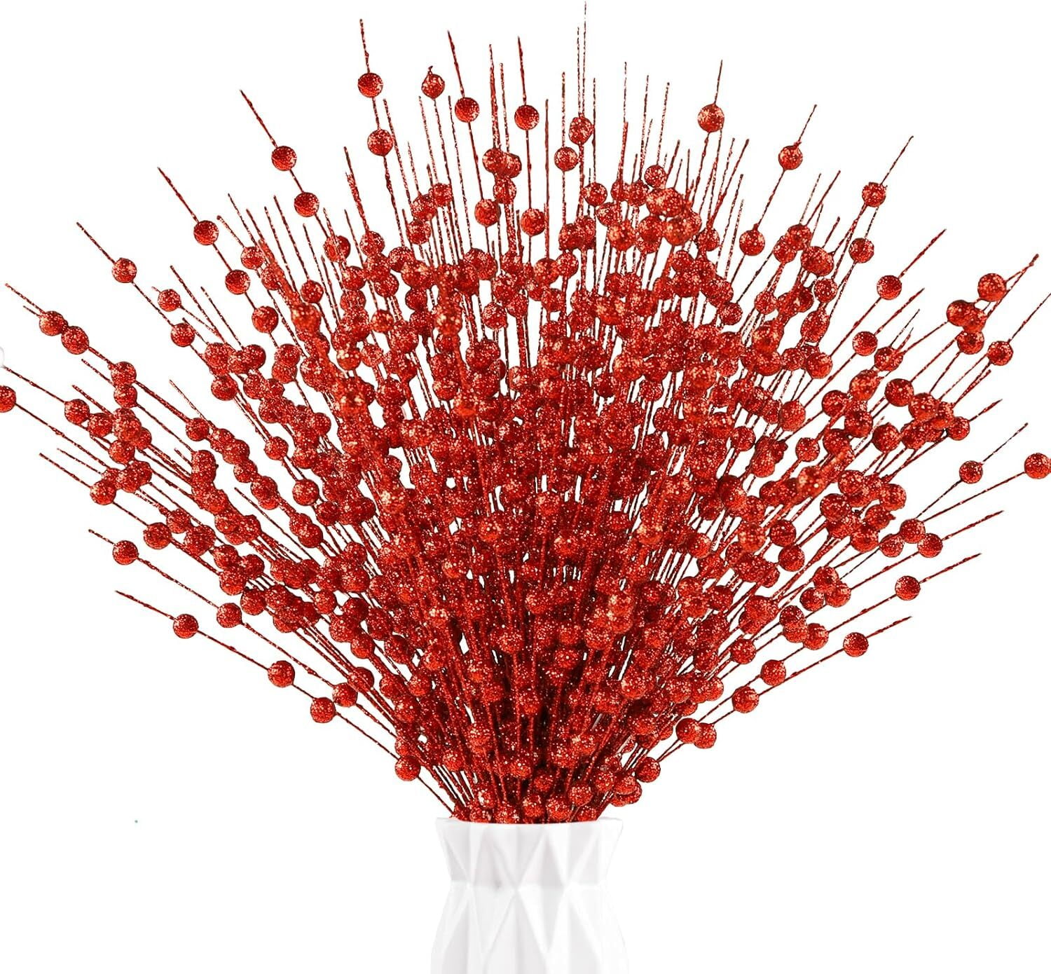 Red Artificial Glitter Berry Stem Ornaments, 10Pcs 17 inches Fake