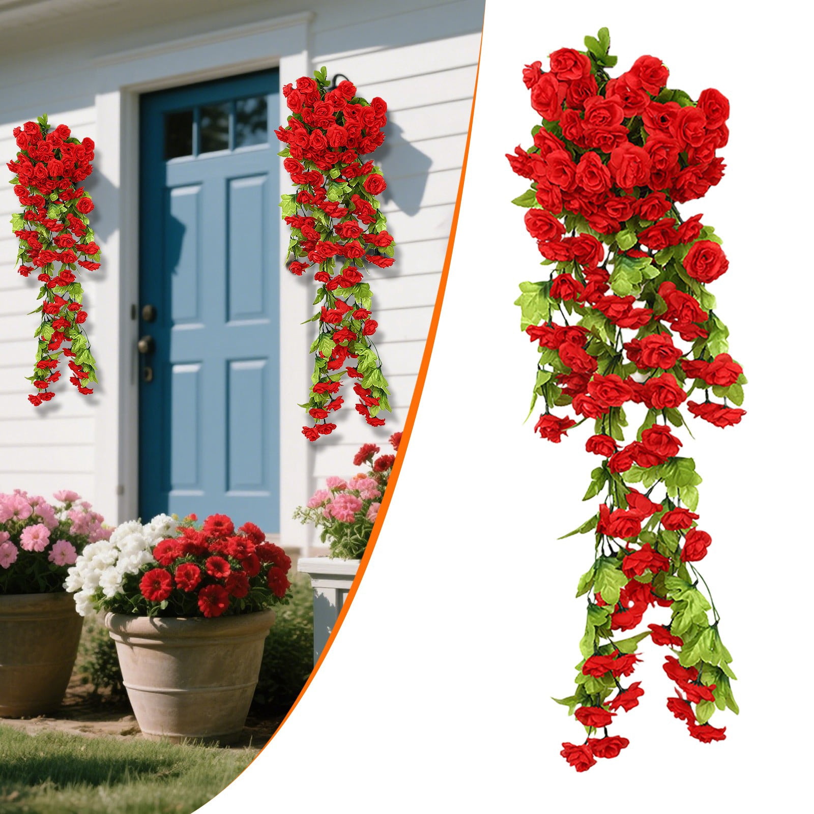 Red Artificial Hanging Rose Flowers–Lifelike Faux Floral Vine for Wall ...