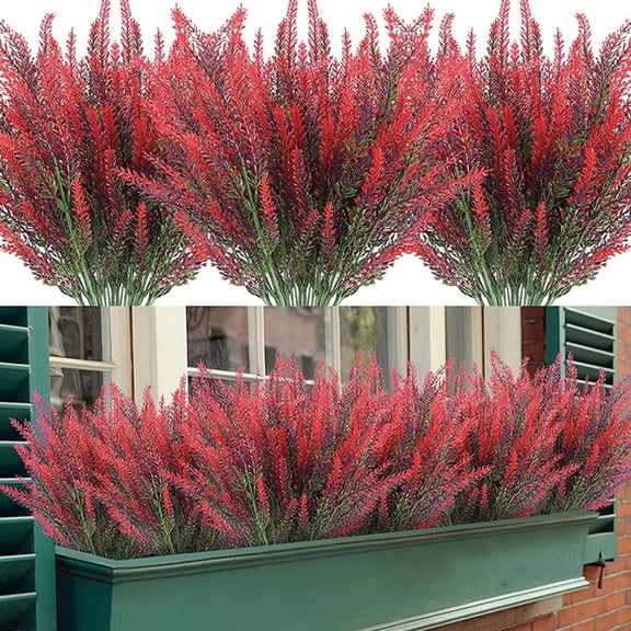 Red Artificial Lavender Decor, Plastic Single Stem Faux Flower for Festival Home Ornament Red