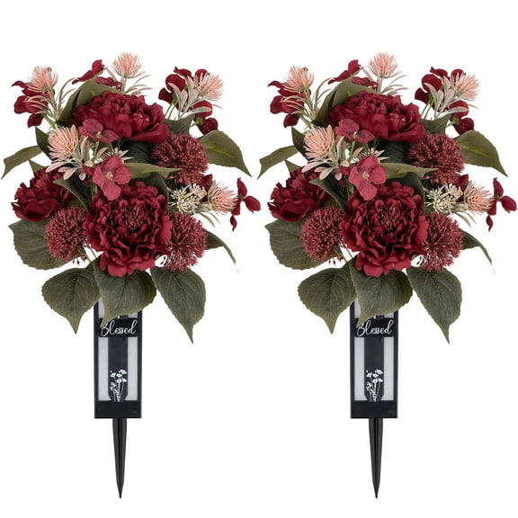 Cemetery Flowers for Grave Outdoor, Memorial Flowers Cemetery Decorations for Grave Vase 2pcs