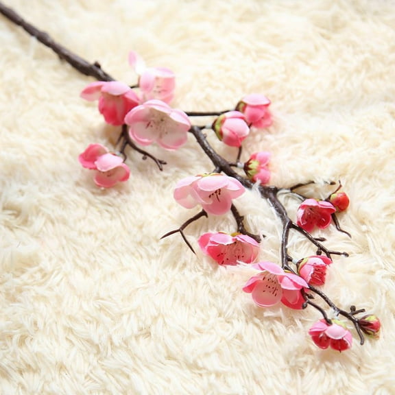 Red Artificial Plum Blossom, Realistic Fake Blooms Wedding Bouquet Party Home Garden Office Decor Hot Pink 60cm Bendable Stem