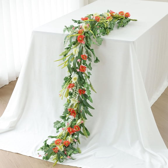Red Artificial Poppy Flower Garland 6ft Decorative Hanging Vines