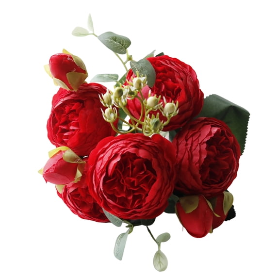 Red Artificial Ranunculus Bouquet, Faux Floral Stems, Vase with Artificial Flowers Home Decor, Dining Table Centerpiece Decor, Living Room Table Accent