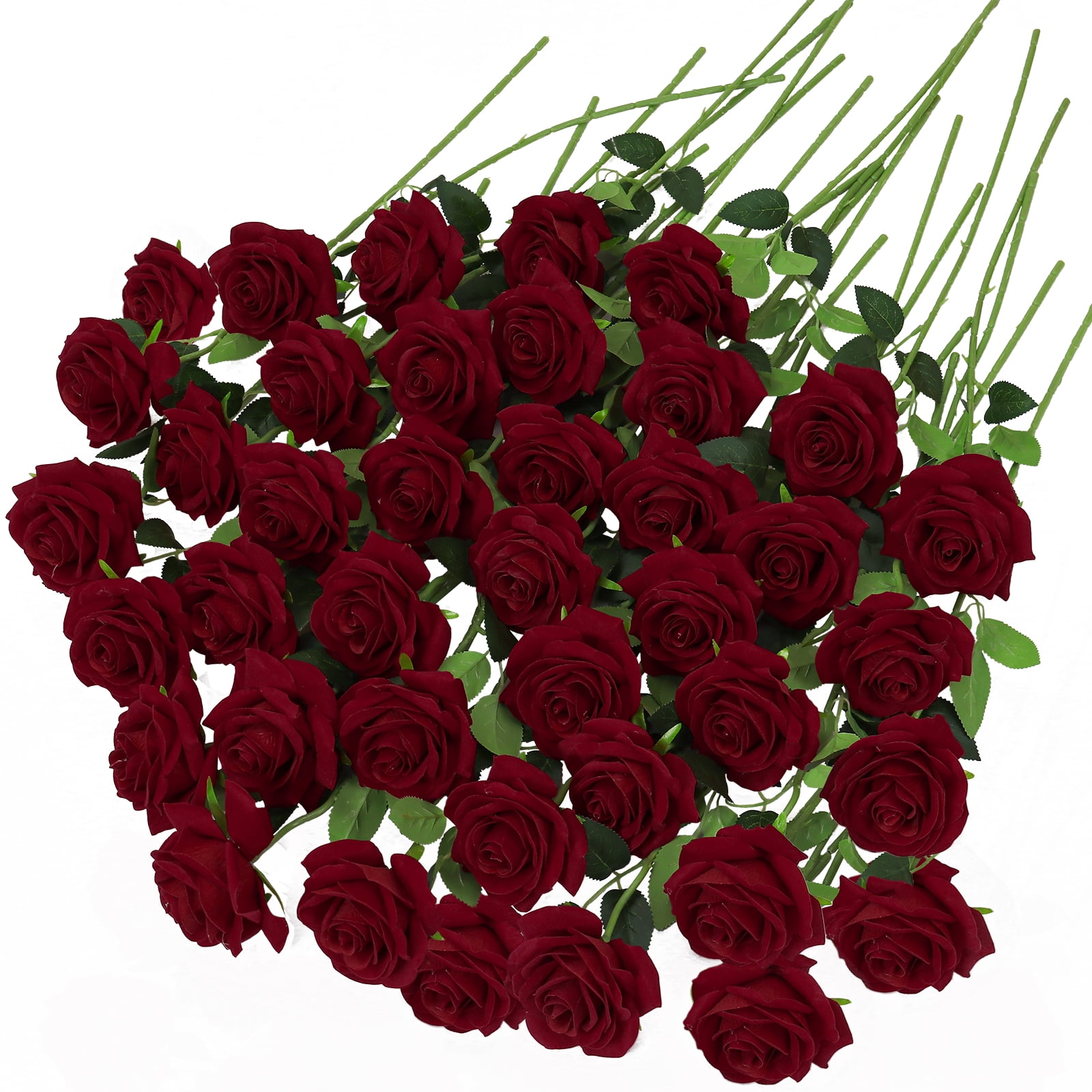 Red Artificial Roses Bulk 40pcs Silk Fake Rose Flowers with Long Stems