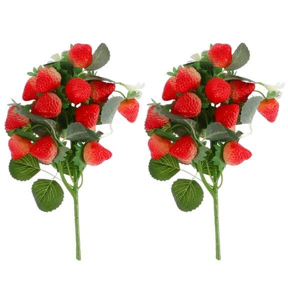 Red Artificial Strawberry Stems 2 Pcs For Party Vase Centerpiece Floral Arrangement Decor