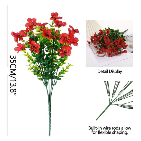 Red Artificial Viola Flowers 10-Pack for Decor Home Wedding Party, Lifelike Fake Plants with Pine and Violet Stems for Bold Home Accents