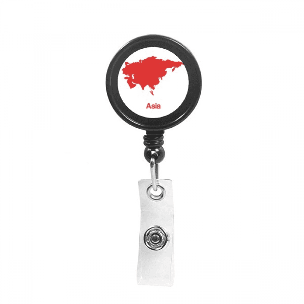 Red Asia Illustration Map Pattern Retractable Keychain Badge Holder ID Badge