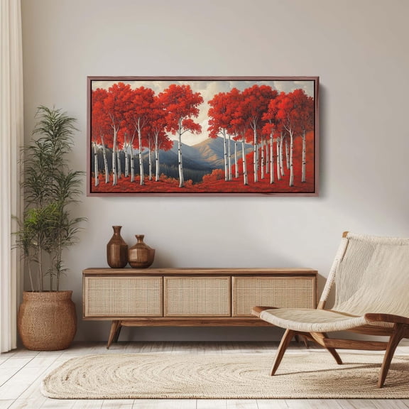 Red Aspen Tree Fall Tree Mountain Aspens Autumn Wall Art Unframed Paper Print