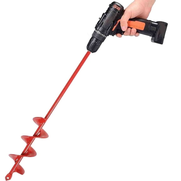 Red Auger Drill Bit for Planting 1.6x16.5inch Extended Length Garden Auger Spiral Drill Bit for Planting Bulbs Flowers,Post Hole Digger for 3/8”Hex Drill